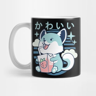 Kawaii Aesthetics Japanese Strawberry Milk Shake かわいい Fox - Blue - Strawberry Milk Mug